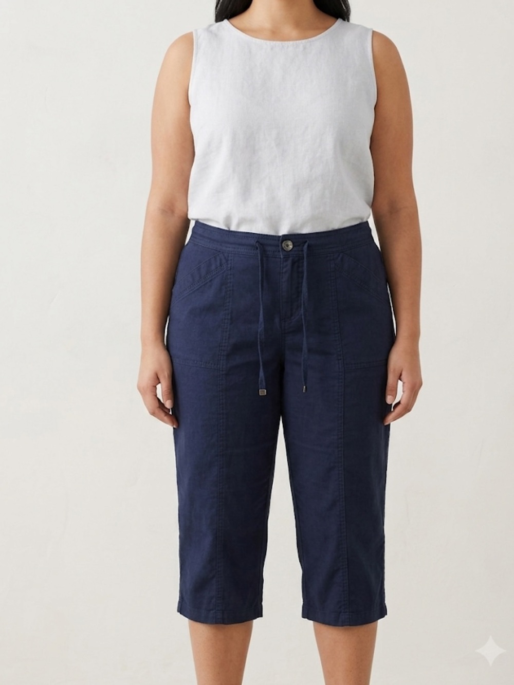 Reitmans Navy Cotton‑Blend Capri Pants – Size 8 | Utility | Minimalist Capsule